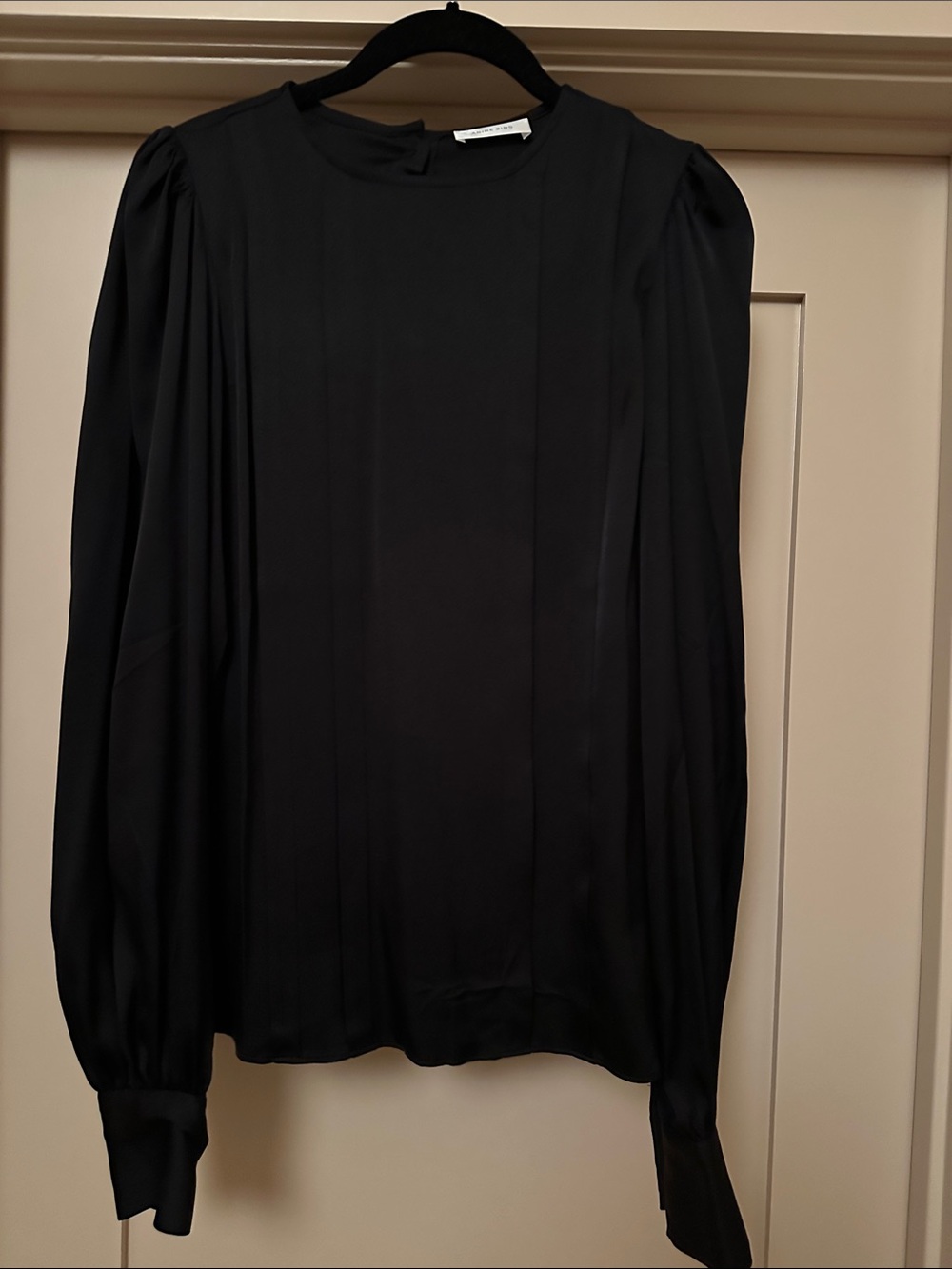 Anine Bing Silk Black Pleated Long-Sleeve Blouse